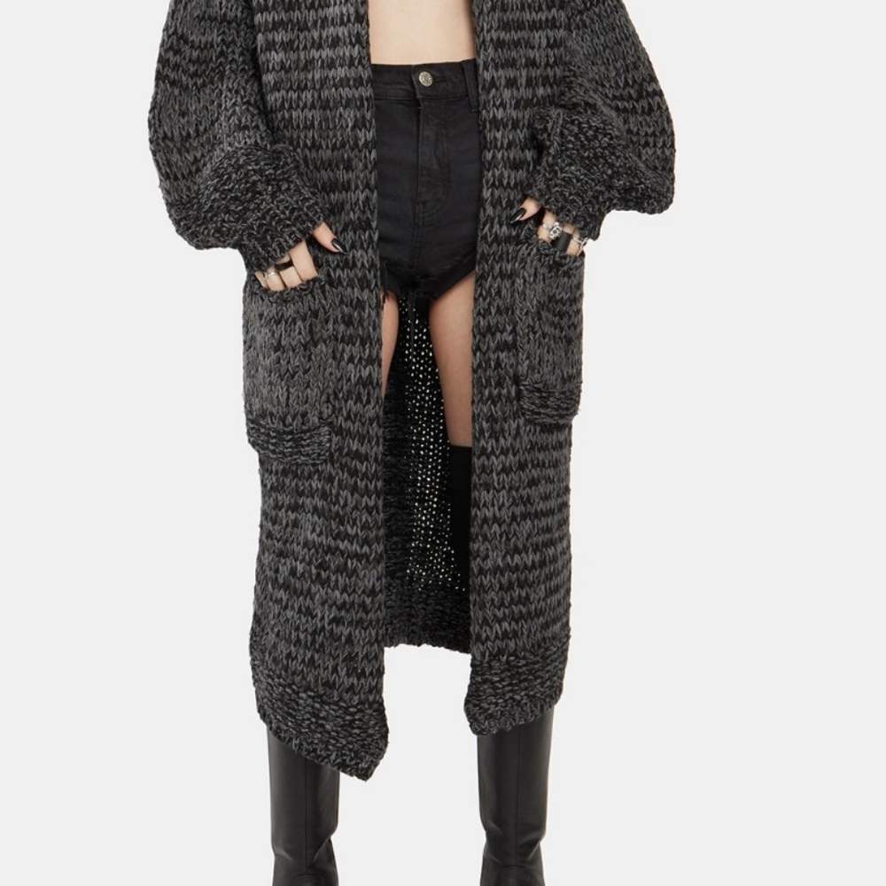 Free People Oversized Crofter Maxi Knit Cardigan Carbon Dust Color Sz Medium NWT - Picture 10 of 16